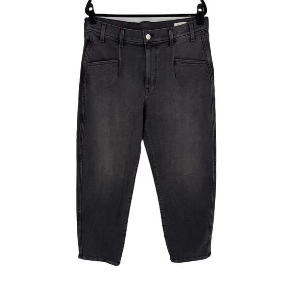 AYR Womens The Beat Barrel Leg Jeans in Uni Black Ankle Crop Denim Size 33